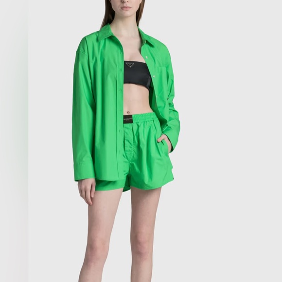 T by Alexander Wang Boyfriend Button Up Shirt Bright Green Poplin Oversized - Picture 4 of 11